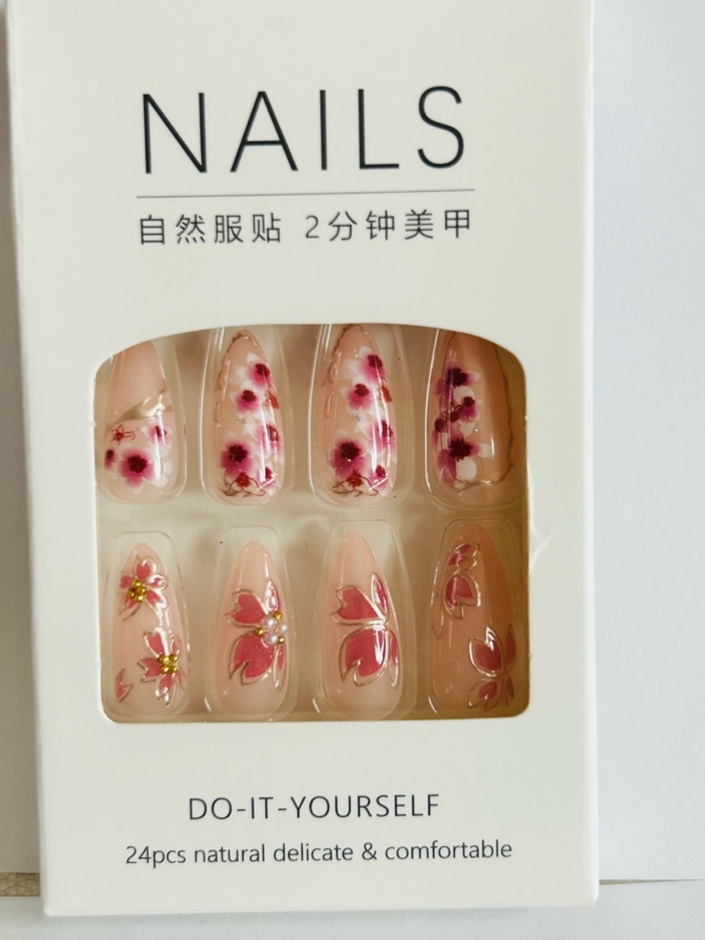 Floral Press-On Nails – Pink Flower Design